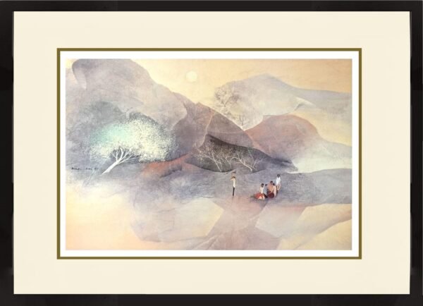 Tay bak koi singapore artist Landscape in Fantasy Idyllic Rural Life Scenes painting Relaxation (S/N Limited Edition) fishing villages, kampung scenes and urban landscapes.